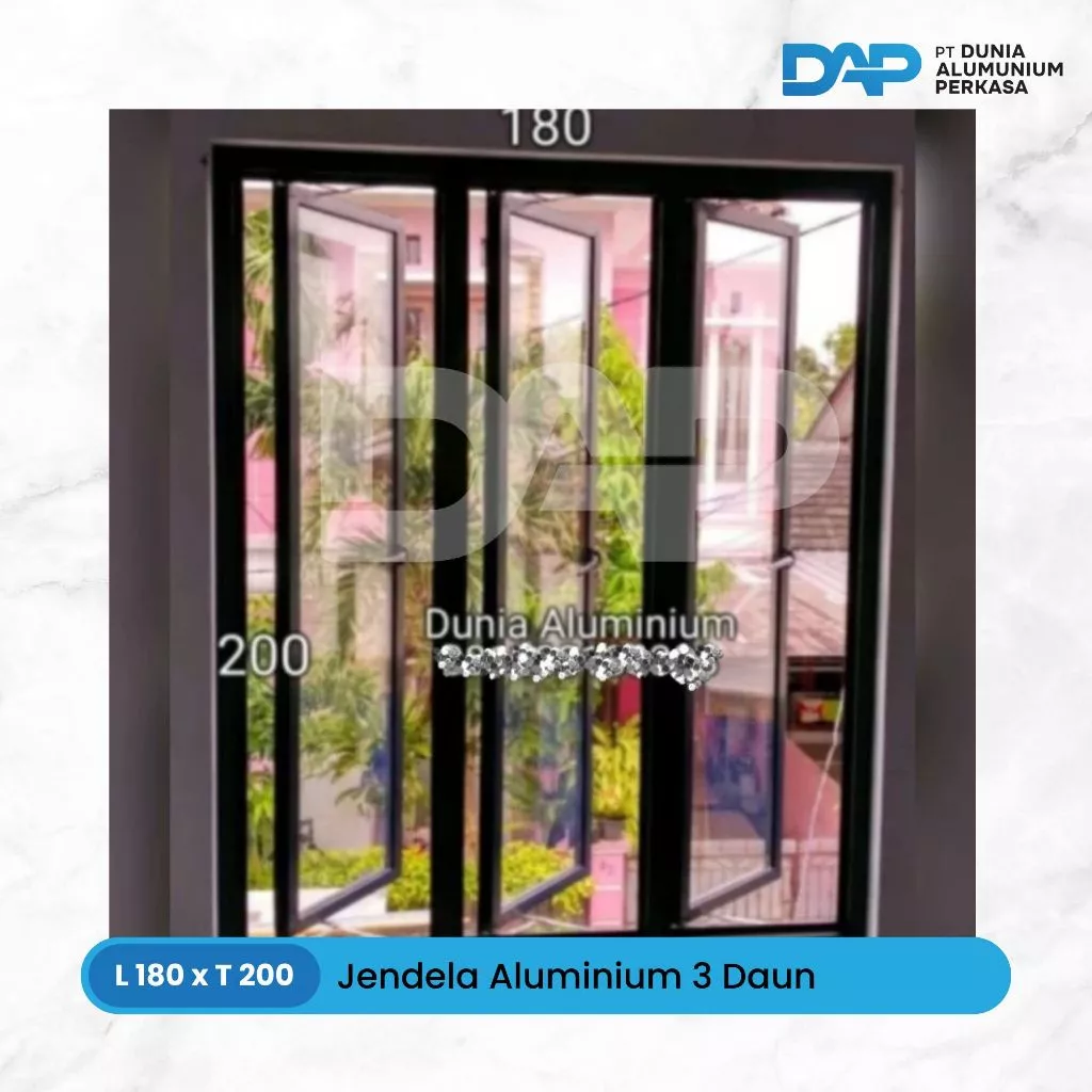 Jendela Aluminium Alumunium 3 Daun - 180 x 200cm Jendela Aluminium / Alumunium 3 Daun - 180 x 200cm - Image 1